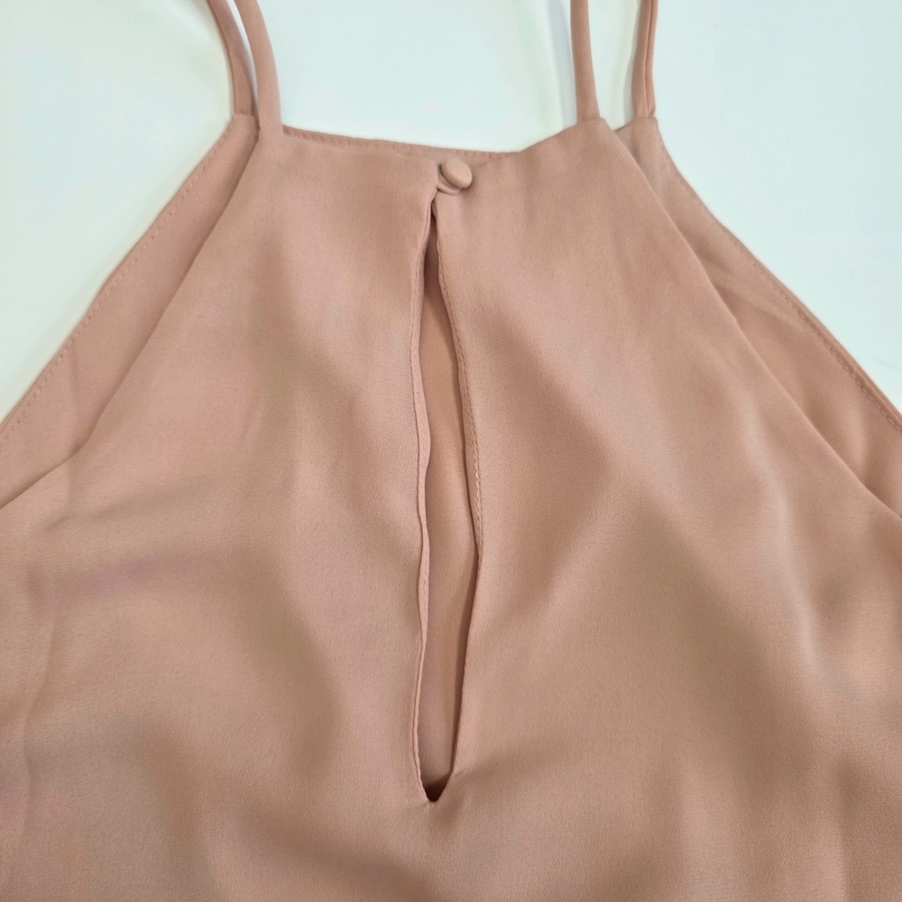 Krisa Tiered Halter Mini Dress | Size Small | Mauve Pink Smocked Waist NWT - Picture 7 of 10